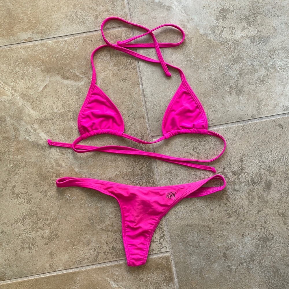 Hot Pink Triangle Top and Thong Bikini
